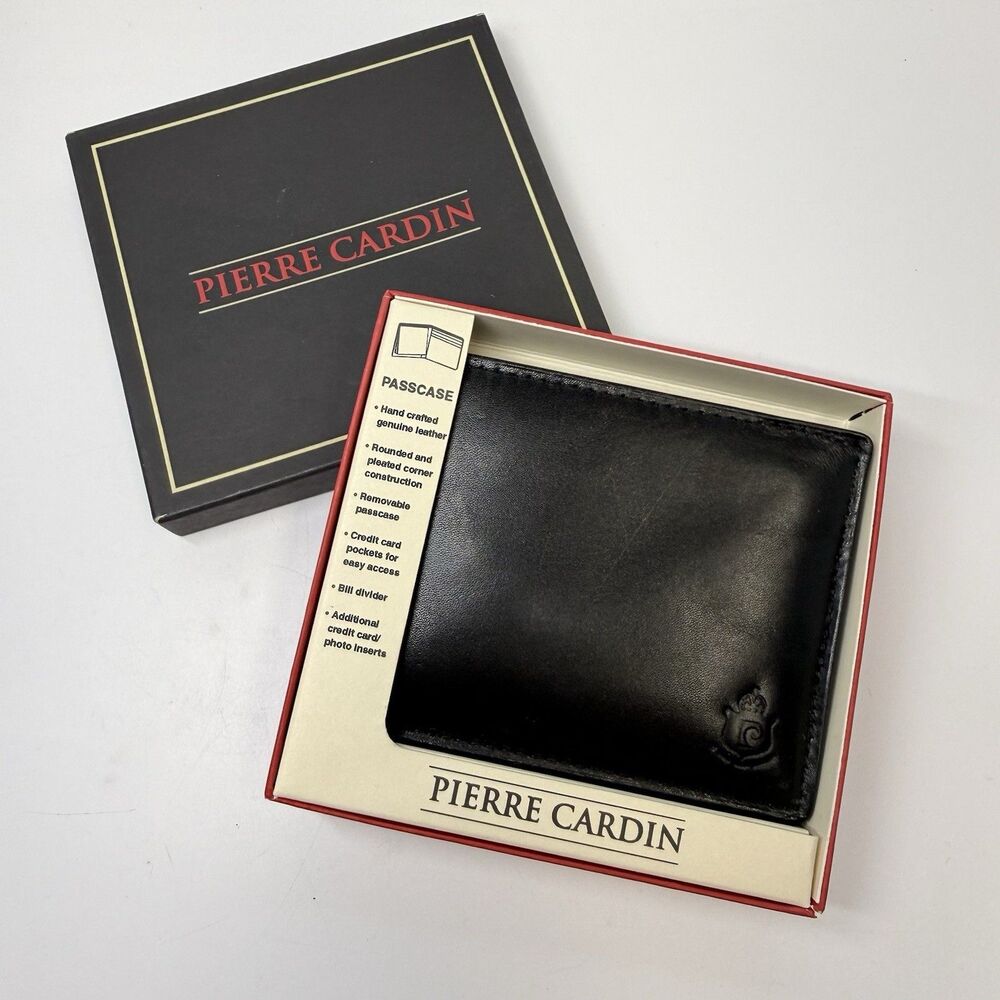 Pierre Cardin Men’s Black Leather Passcase Billfold Wallet New